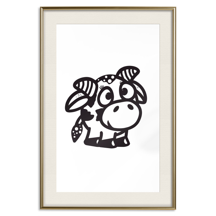 Wall Poster Happy Cow - black small and cute animal on a solid white background 135174 additionalImage 2