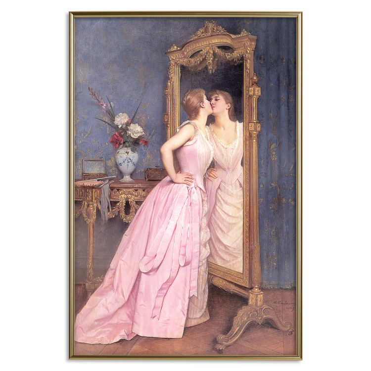 Wall Poster Vanity - woman in a pink long dress looking at herself in the mirror 138874 additionalImage 5