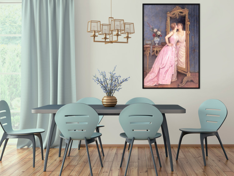 Wall Poster Vanity - woman in a pink long dress looking at herself in the mirror 138874 additionalImage 14