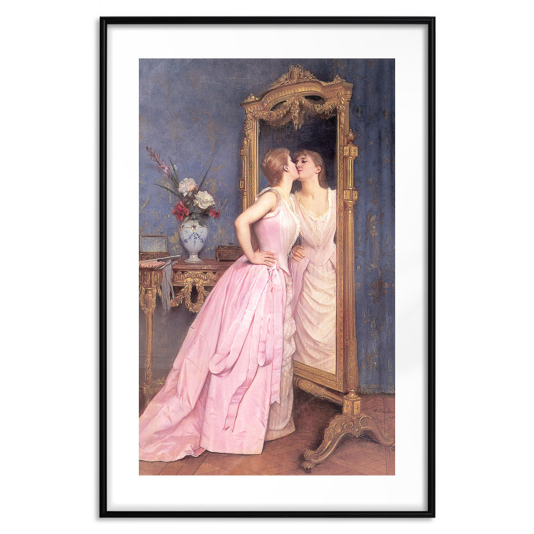 Wall Poster Vanity - woman in a pink long dress looking at herself in the mirror 138874 additionalImage 4