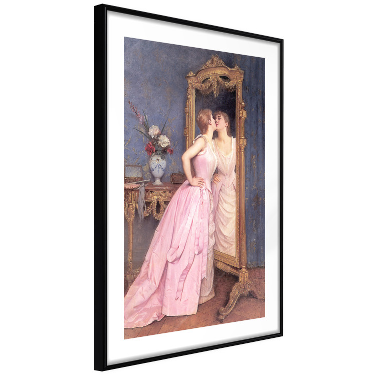 Wall Poster Vanity - woman in a pink long dress looking at herself in the mirror 138874 additionalImage 25
