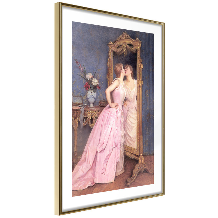 Wall Poster Vanity - woman in a pink long dress looking at herself in the mirror 138874 additionalImage 21