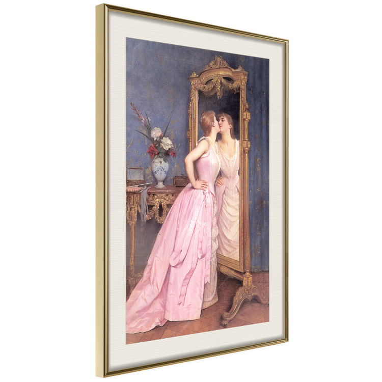 Wall Poster Vanity - woman in a pink long dress looking at herself in the mirror 138874 additionalImage 20