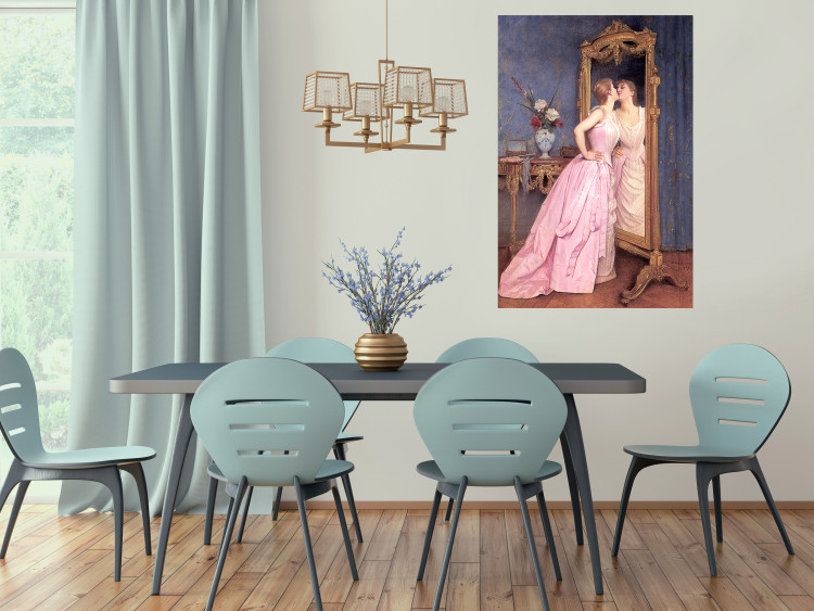 Wall Poster Vanity - woman in a pink long dress looking at herself in the mirror 138874 additionalImage 6