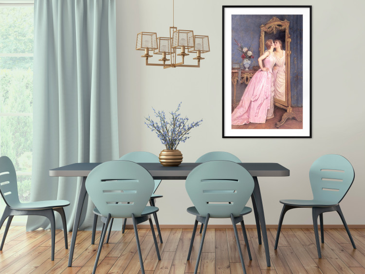 Wall Poster Vanity - woman in a pink long dress looking at herself in the mirror 138874 additionalImage 13
