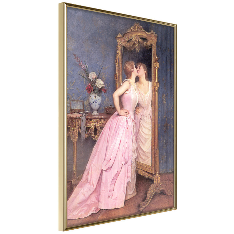 Wall Poster Vanity - woman in a pink long dress looking at herself in the mirror 138874 additionalImage 12