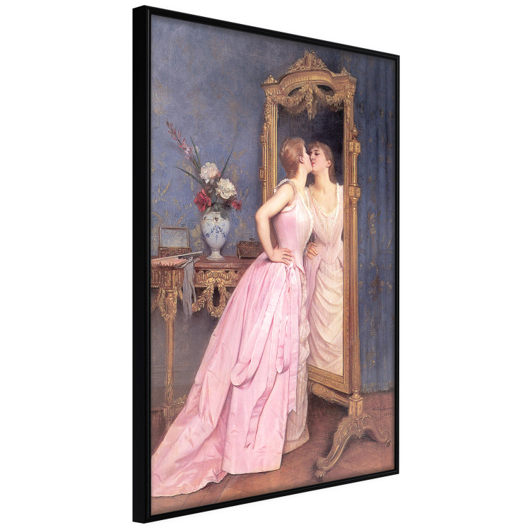 Wall Poster Vanity - woman in a pink long dress looking at herself in the mirror 138874 additionalImage 24