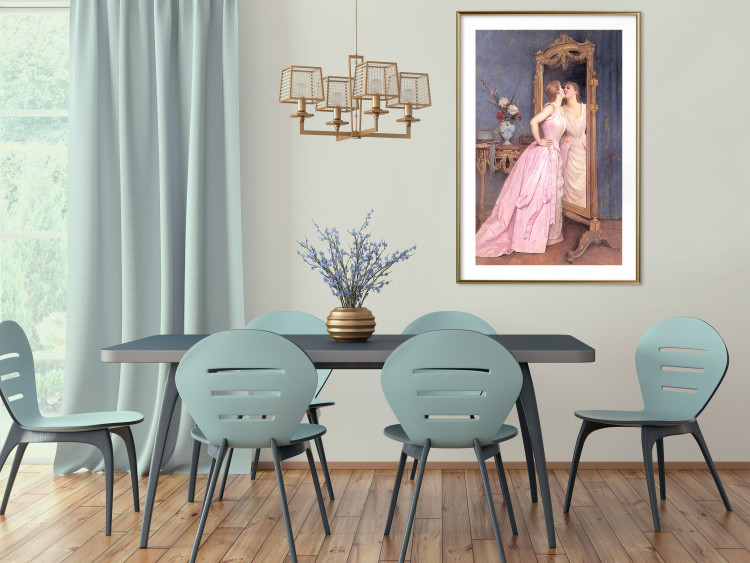Wall Poster Vanity - woman in a pink long dress looking at herself in the mirror 138874 additionalImage 10