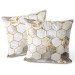 Decorative Velor Pillow Hexagons and leaves - elegant composition with geometric figures 147174 additionalThumb 3
