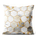 Decorative Velor Pillow Hexagons and leaves - elegant composition with geometric figures 147174
