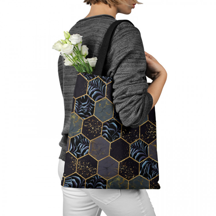 Shopping Bag Floral geometry - hexagons and branches in dark colours 147474 additionalImage 3