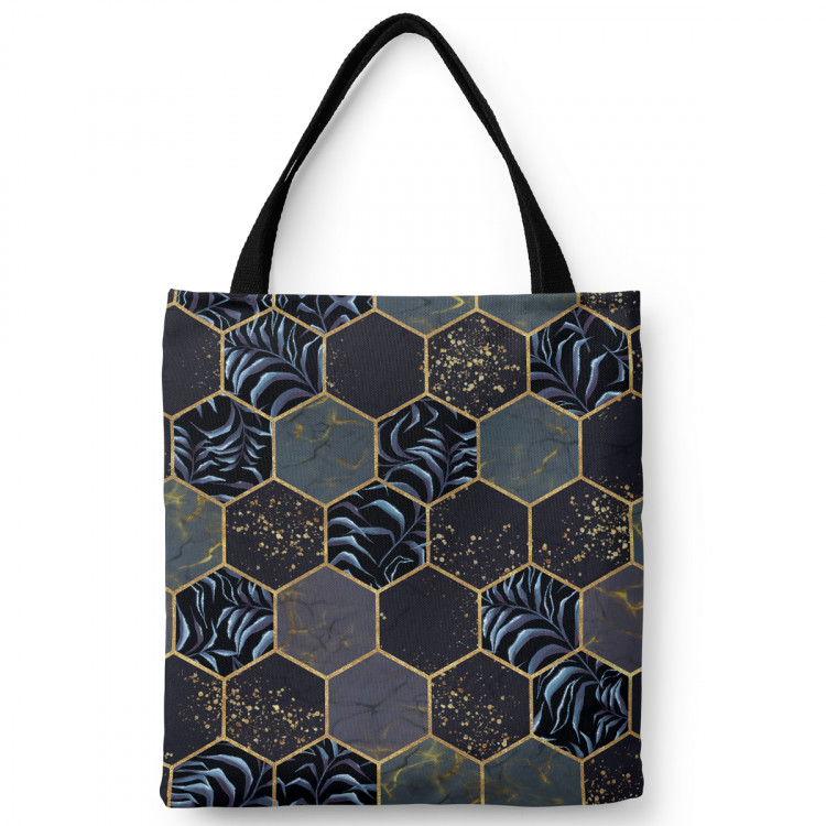 Shopping Bag Floral geometry - hexagons and branches in dark colours 147474