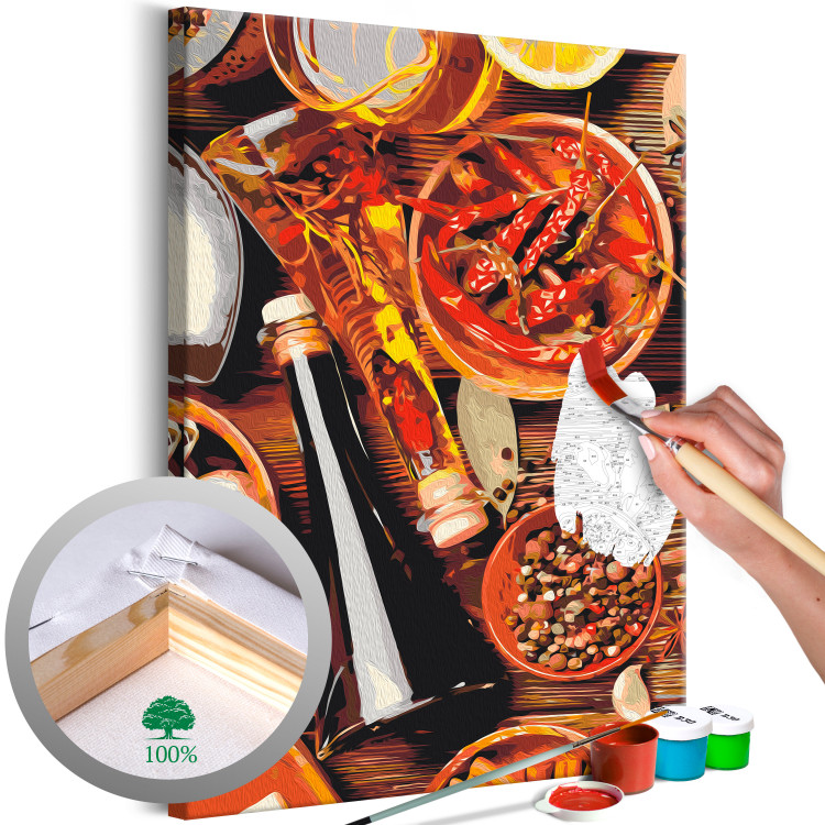 Paint by Number Kit Culinary Impressions - Colorful Spices and Olive Oil on a Wooden Table 148874