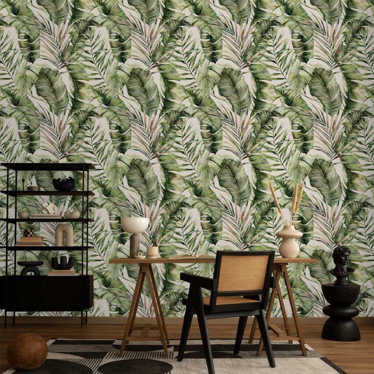 Modern Wallpaper In an Exotic Thicket - Large Intertwined Green Leaves 149874 additionalImage 5