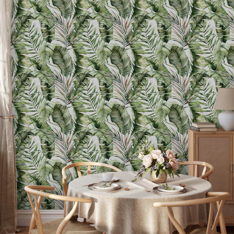 Modern Wallpaper In an Exotic Thicket - Large Intertwined Green Leaves 149874 additionalImage 8
