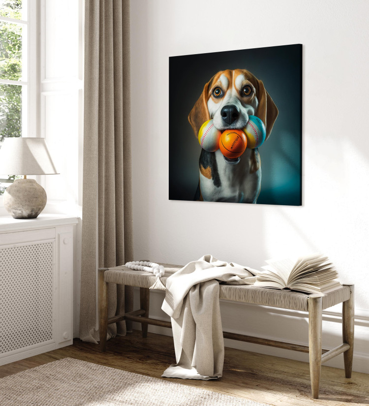 Canvas Art Print AI Beagle Dog - Portrait of a Animal With Three Balls in Its Mouth - Square 150174 additionalImage 10