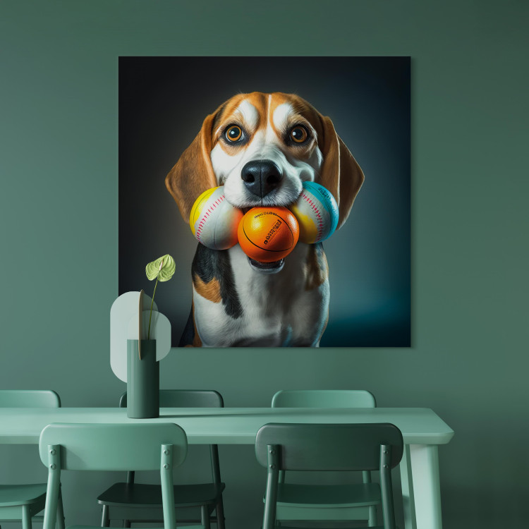 Canvas Art Print AI Beagle Dog - Portrait of a Animal With Three Balls in Its Mouth - Square 150174 additionalImage 11