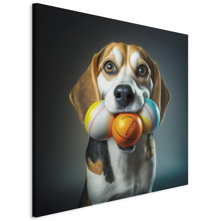 Canvas Art Print AI Beagle Dog - Portrait of a Animal With Three Balls in Its Mouth - Square 150174 additionalImage 2