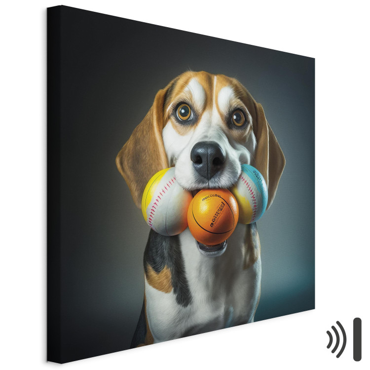 Canvas Art Print AI Beagle Dog - Portrait of a Animal With Three Balls in Its Mouth - Square 150174 additionalImage 8