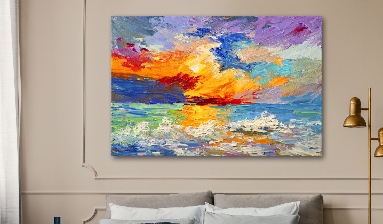 Print On Glass Seascape - Painted Sun at Sunset in Vivid Colors [Glass] 150774 additionalImage 3