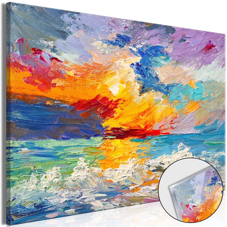 Print On Glass Seascape - Painted Sun at Sunset in Vivid Colors [Glass] 150774