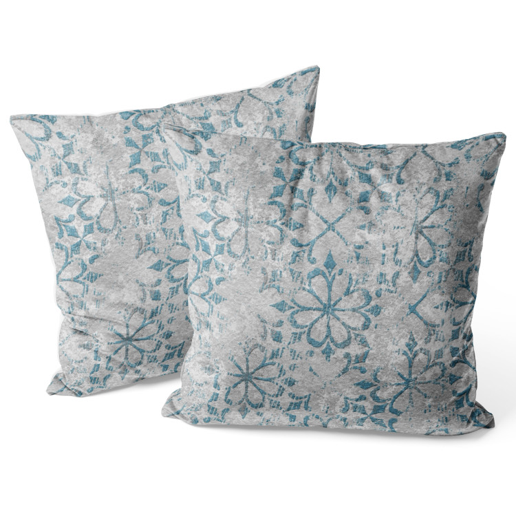 Decorative Velor Pillow Blue Ornament - Floral Pattern on Textural Gray Background 151374 additionalImage 2