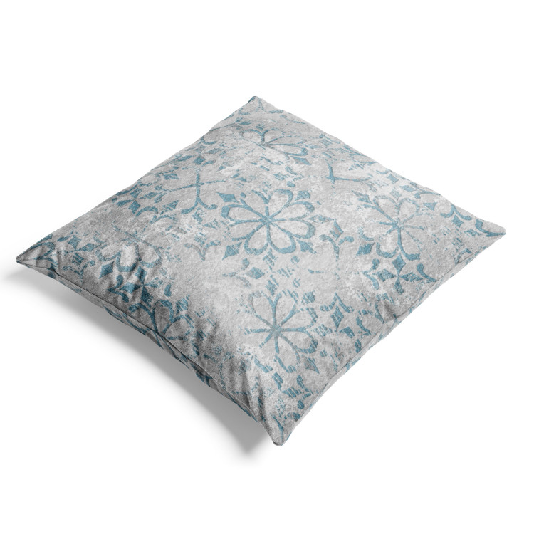 Decorative Velor Pillow Blue Ornament - Floral Pattern on Textural Gray Background 151374 additionalImage 4