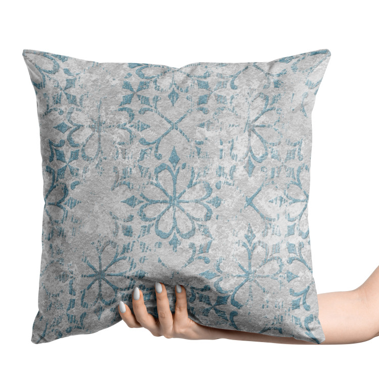 Decorative Velor Pillow Blue Ornament - Floral Pattern on Textural Gray Background 151374 additionalImage 3