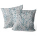 Decorative Velor Pillow Blue Ornament - Floral Pattern on Textural Gray Background 151374 additionalThumb 2