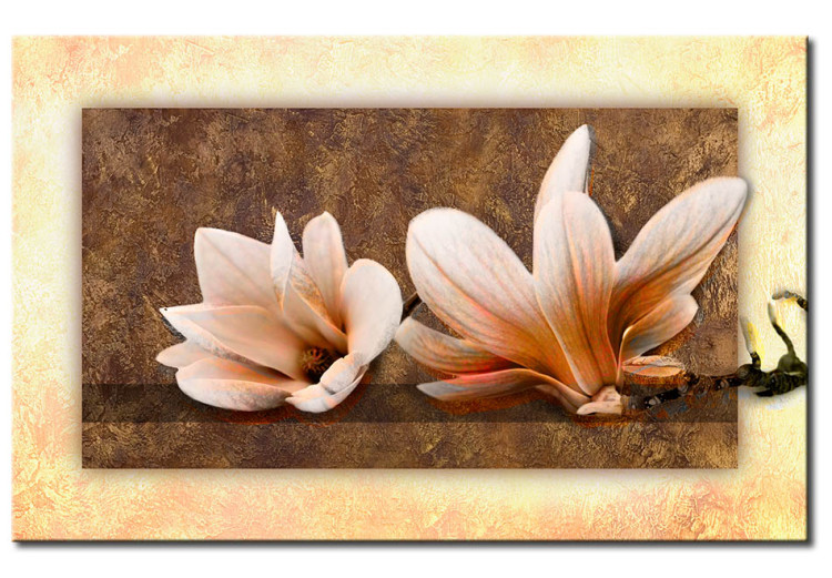 Canvas Nature of Magnolias (1-piece) - Bright flowers on a brown-toned background 48474