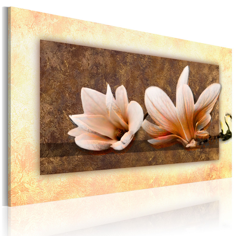 Canvas Nature of Magnolias (1-piece) - Bright flowers on a brown-toned background 48474 additionalImage 2