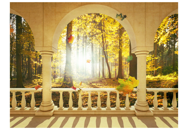 Wall Mural Space - Landscape from a Window with Autumn Trees and Falling Leaves 60574 additionalImage 1