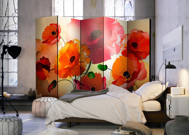 Room Divider Screen Velvet Poppies II - artistic orange and red poppy flowers 95274 additionalImage 2
