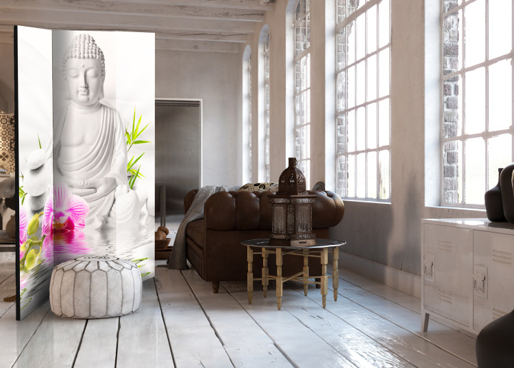 Folding Screen Buddha and Orchids - white Buddha statue against orchids in Zen motif 95474 additionalImage 2