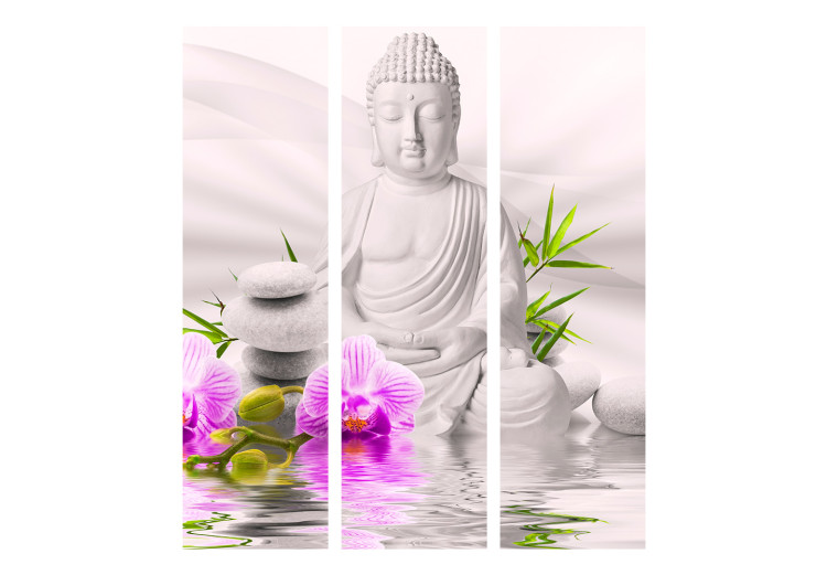 Folding Screen Buddha and Orchids - white Buddha statue against orchids in Zen motif 95474 additionalImage 7
