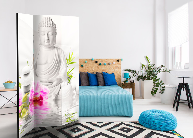 Folding Screen Buddha and Orchids - white Buddha statue against orchids in Zen motif 95474 additionalImage 4