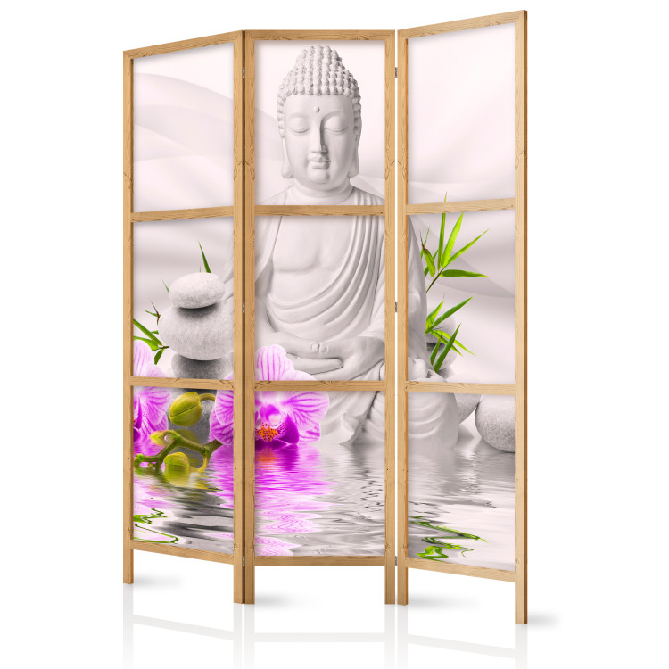 Folding Screen Buddha and Orchids - white Buddha statue against orchids in Zen motif 95474 additionalImage 5