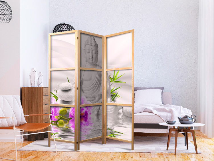 Folding Screen Buddha and Orchids - white Buddha statue against orchids in Zen motif 95474 additionalImage 6