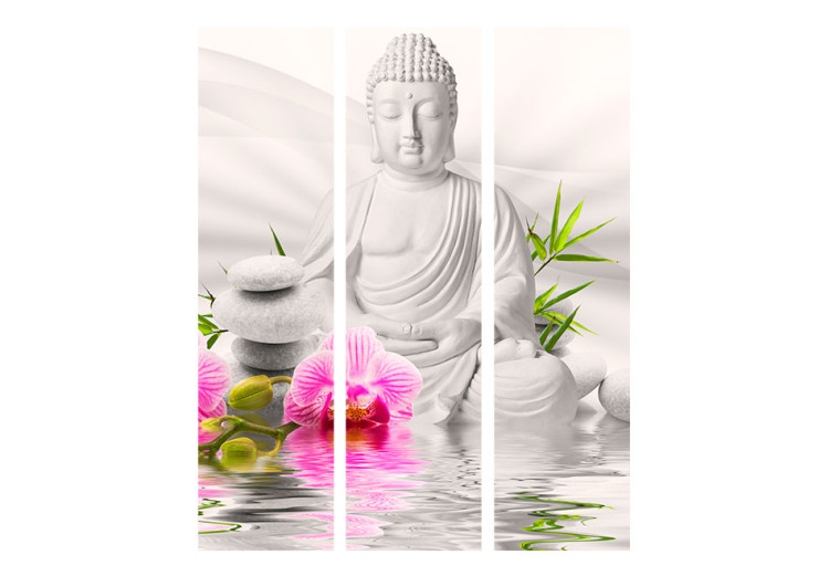 Folding Screen Buddha and Orchids - white Buddha statue against orchids in Zen motif 95474 additionalImage 3