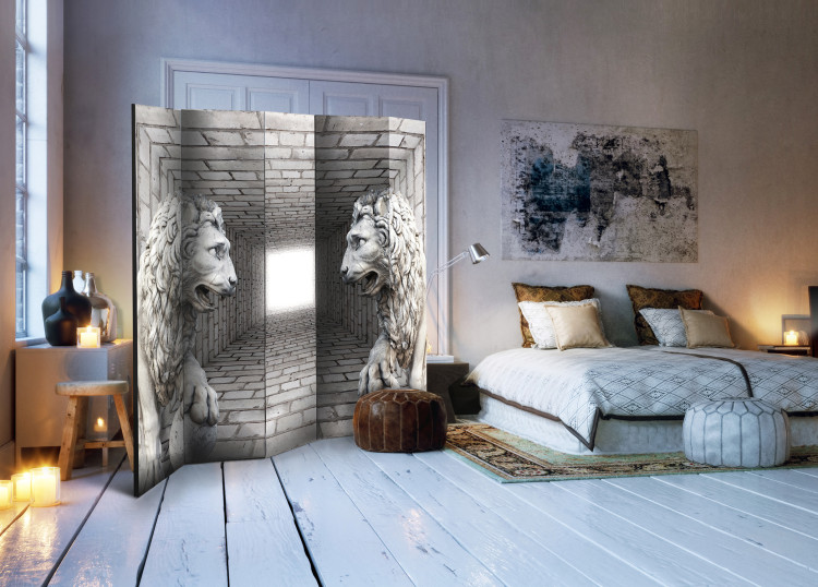 Room Separator Stone Lions II - abstract animals in the illusion of a stone corridor 95674 additionalImage 2