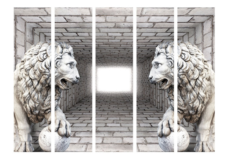 Room Separator Stone Lions II - abstract animals in the illusion of a stone corridor 95674 additionalImage 3