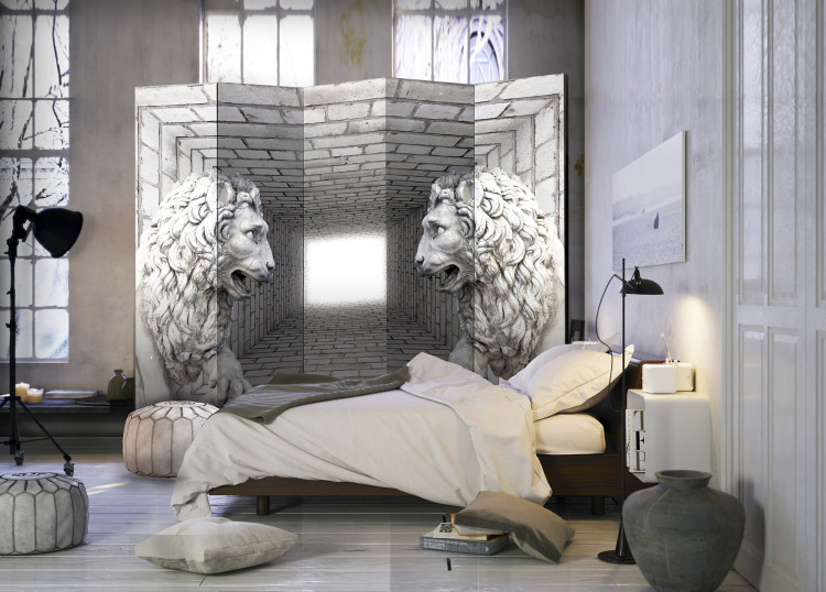 Room Separator Stone Lions II - abstract animals in the illusion of a stone corridor 95674 additionalImage 4
