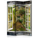 Folding Screen Mysterious Garden - stone texture window overlooking a garden and flowers 95974