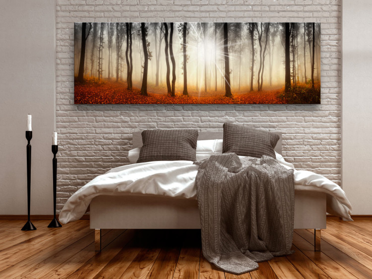 Canvas Print Autumn Mist - Golden Season in the Forest with Sunset Background 97374 additionalImage 3