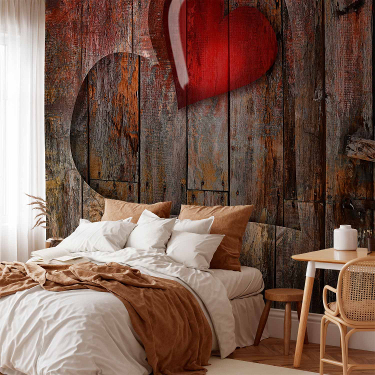 Photo Wallpaper Heart on wooden background 97674 additionalImage 2