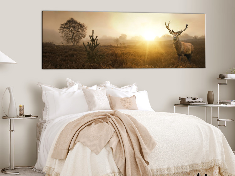 Canvas Print Misty Morning (1-piece) - Grass Fields with Deer and Trees 106084 additionalImage 3