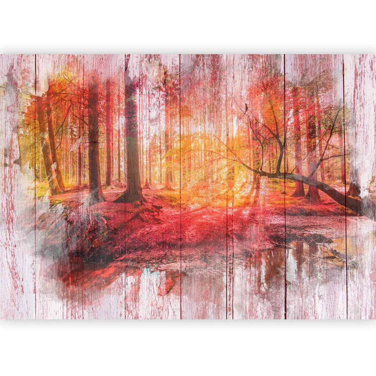 Wall Mural Autumn forest - abstract with forest and trees on wooden white background 108084 additionalImage 5