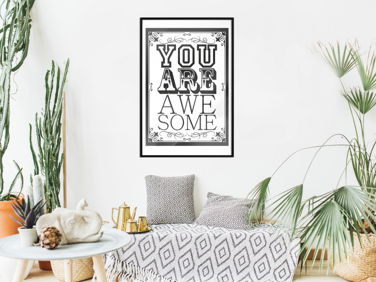 Wall Poster You Are Awesome - black and white text on an ornamented background 114684 additionalImage 3