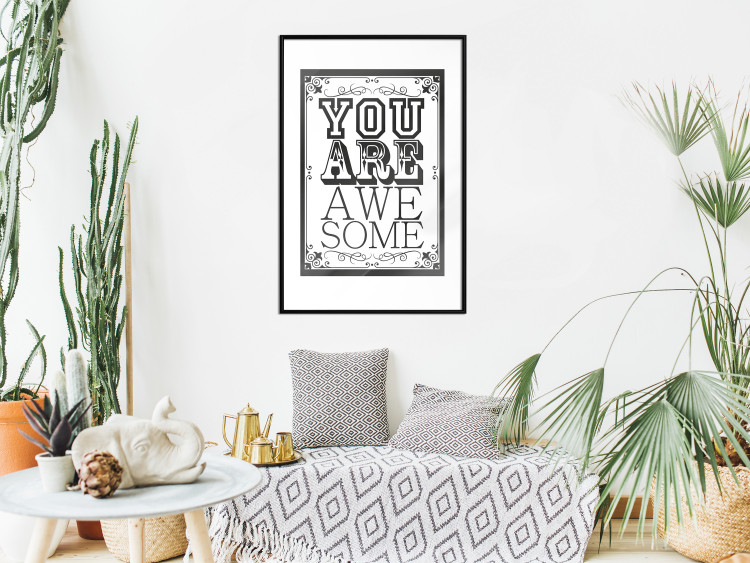Wall Poster You Are Awesome - black and white text on an ornamented background 114684 additionalImage 4