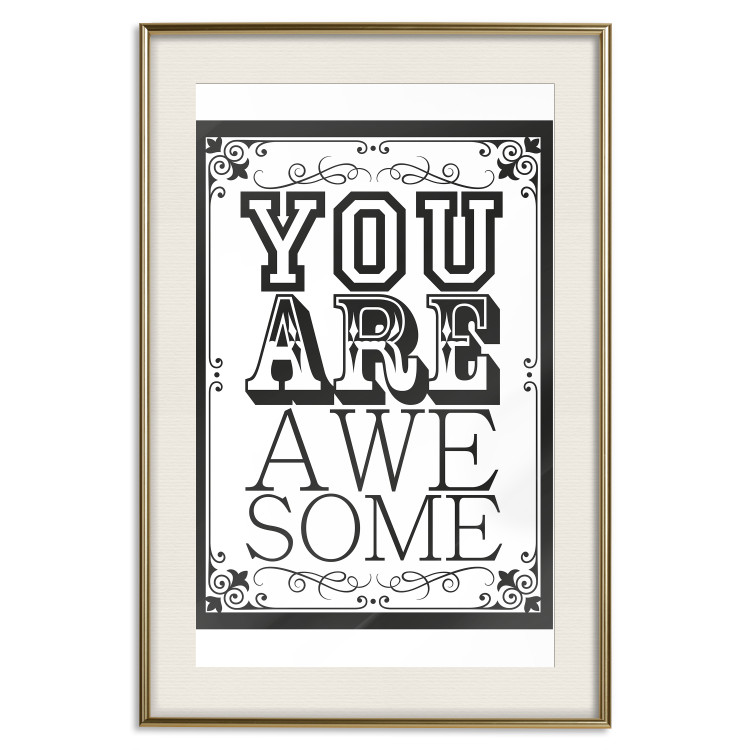 Wall Poster You Are Awesome - black and white text on an ornamented background 114684 additionalImage 19